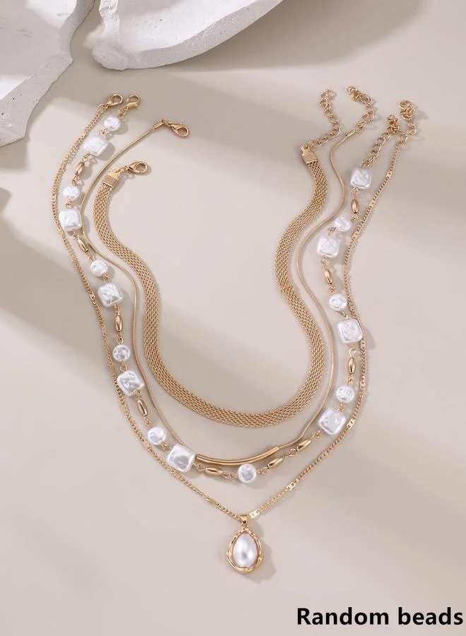 تايك تو طقم 4 قطع عقود لؤلؤ صناعي متعدد الطبقات